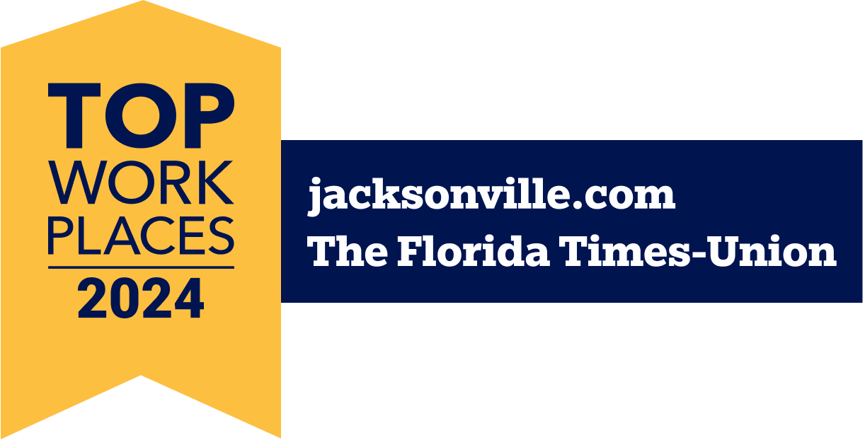Top Workplaces 2024 award badge from Jacksonville.com and The Florida Times-Union recognizing outstanding employers